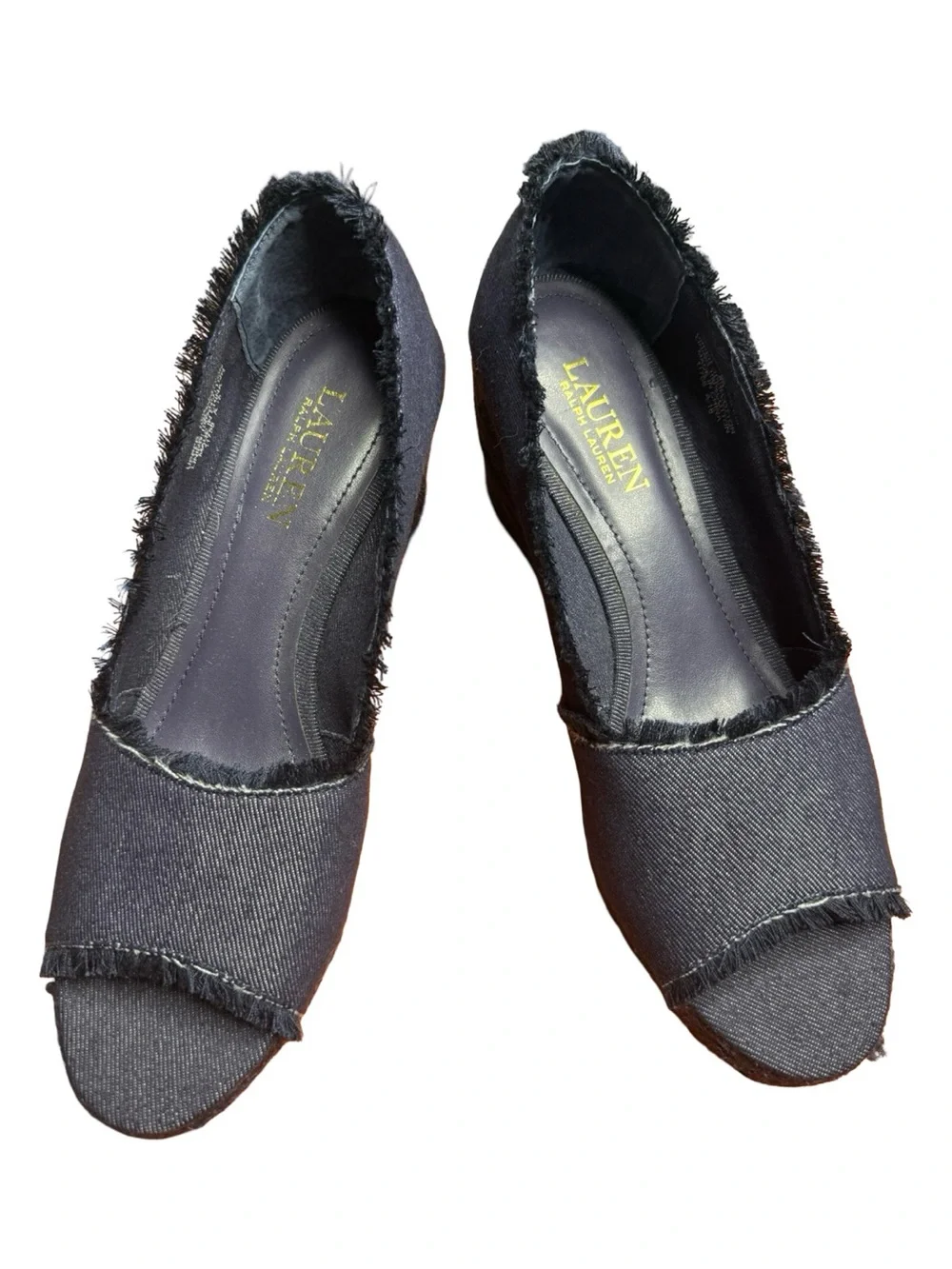 Ralph Lauren‎ Black Frayed Canvas Slip-On Mules